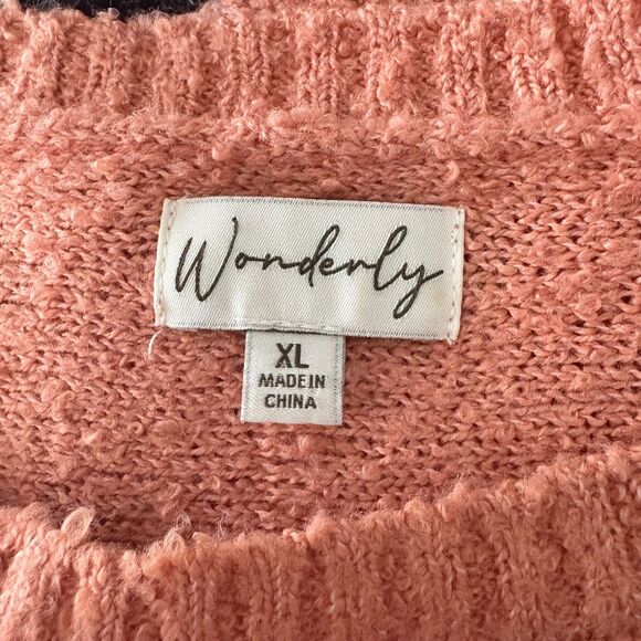 Wonderly Textured Knit Sweater Pastel Coral Slouchy Spring Layering Size XL - Picture 3 of 4